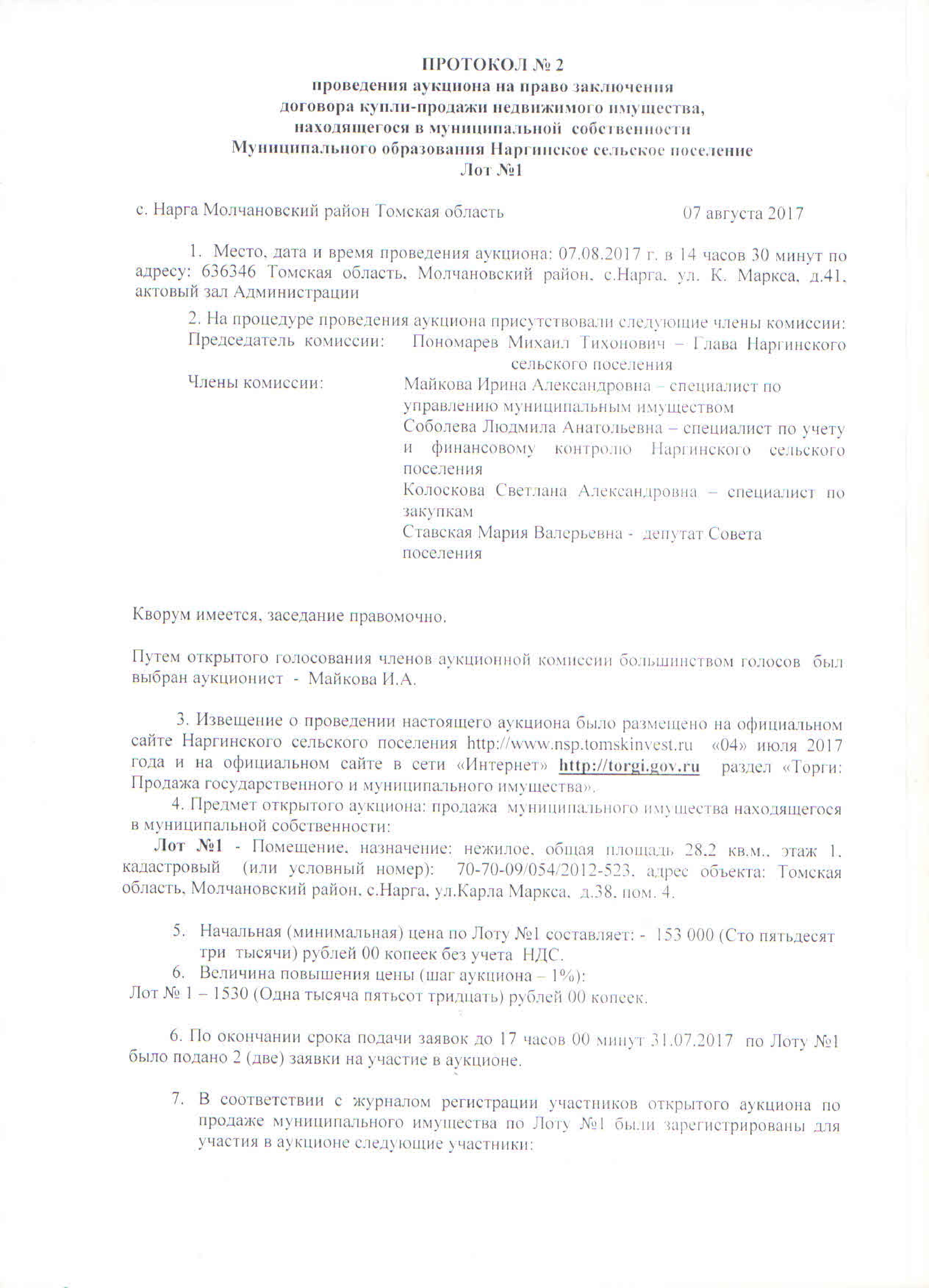 Протокол подведения итогов.